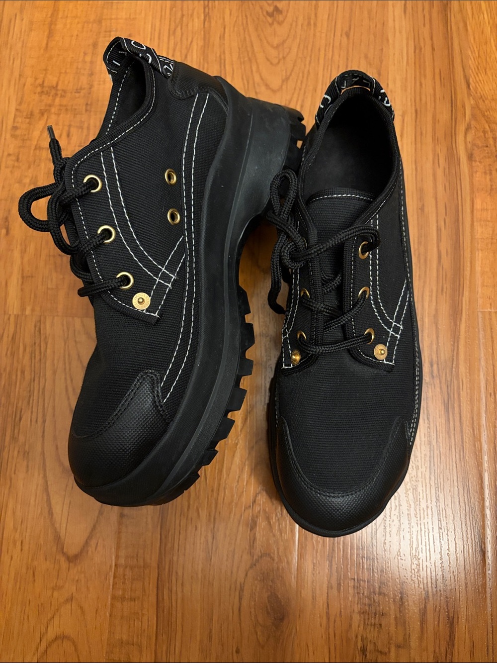 Stella McCarney + vibram Men's Black Canvas Lace-Up Platform Sneakers,39/ US 8.5